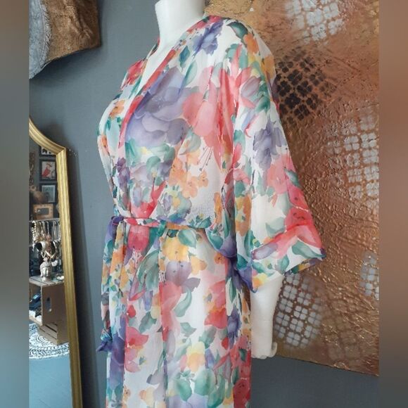Vintage Floral Sheer Kimono Robe - Picture 6 of 14